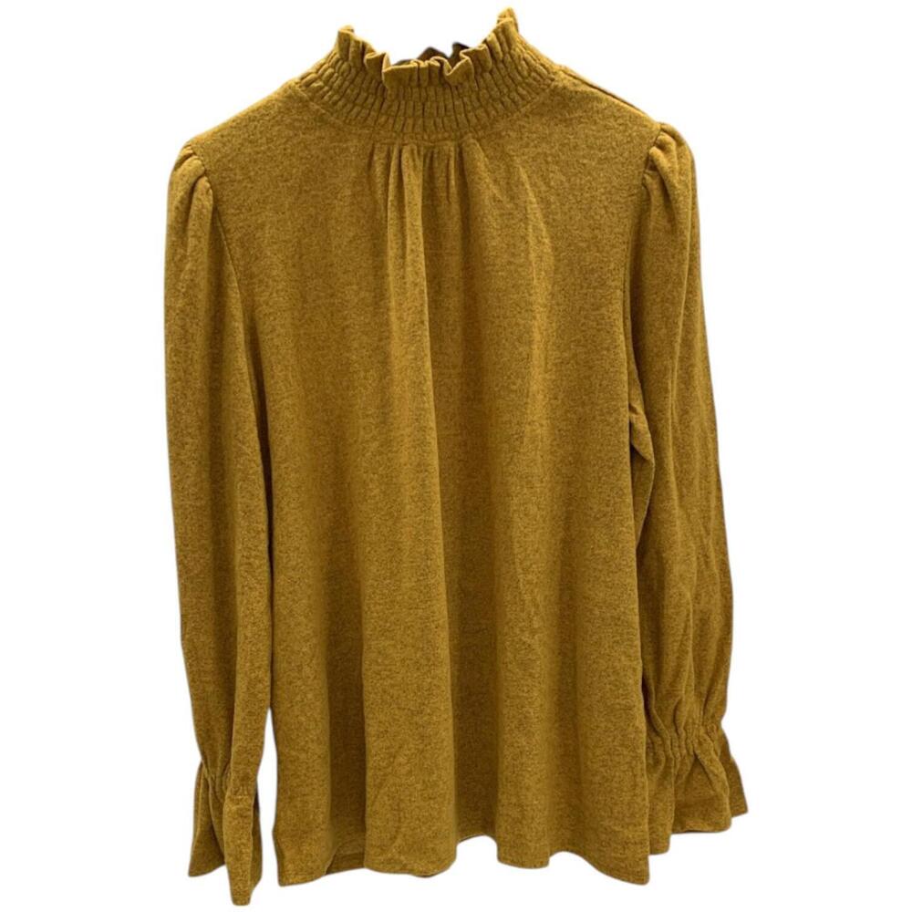 DG2 by Diane Gilman Brushed Sweater Knit Smocked Mock-Neck Top Saffron - Regular